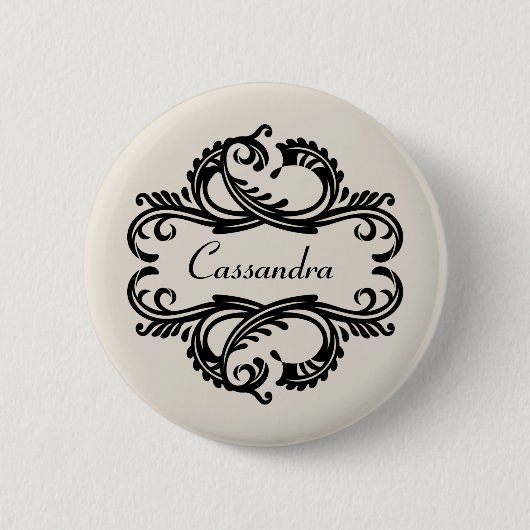 Ebony Chic Damask Knopf Button (Vorderseite)