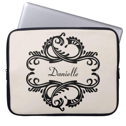 Ebony Chic Damask Laptop Sleeve (Vorderseite)