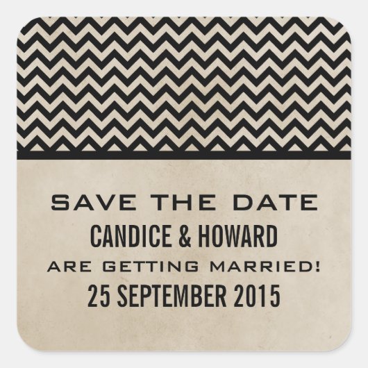 Ebony Chic Zickzack Save the Date Stickers (Vorderseite)