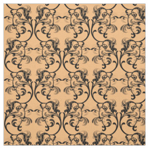 Ebony Coral Parisian Damask Muster Fabric Stoff