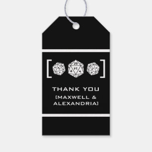 Ebony D20 Dice Gamer Wedding Gift Tags Geschenkanhänger