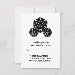 Ebony D20 Dice Response Card RSVP Karte