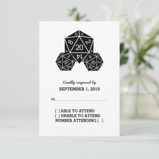 Ebony D20 Dice Response Card RSVP Karte (Stehend Vorderseite)