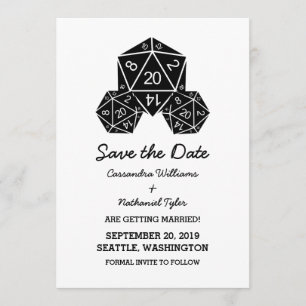 Ebony D20 Dice Save the Date einladen Einladung