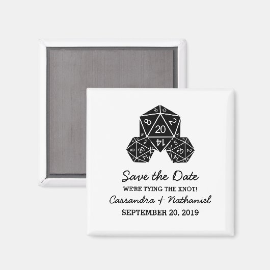Ebony D20 Dice Save the Date Magnet (Vorderseite/Rückseite)