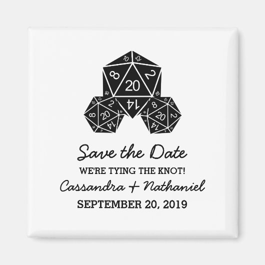 Ebony D20 Dice Save the Date Magnet (Vorne)