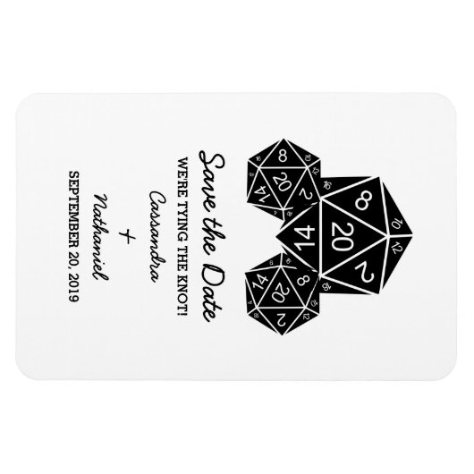Ebony D20 Dice Save the Date Magnet (Horizontal)