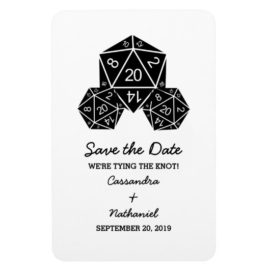 Ebony D20 Dice Save the Date Magnet (Vertikal)