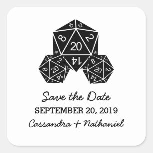 Ebony D20 Dice Save the Date Stickers