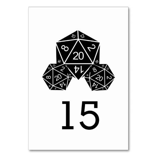 Ebony D20 Dice Wedding Table Card Tischnummer (Rückseite)