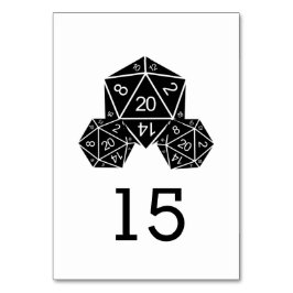 Ebony D20 Dice Wedding Table Card Tischnummer