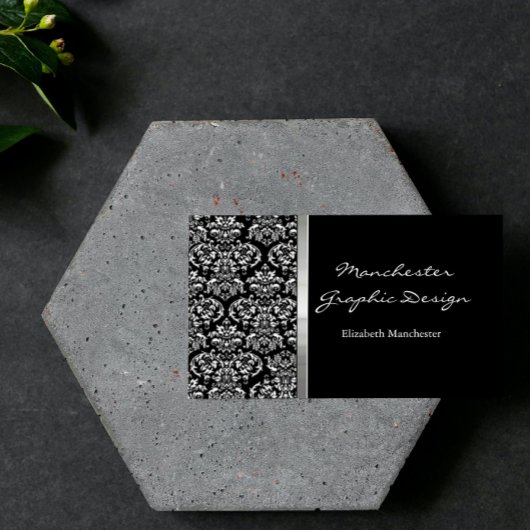 Ebony Damask Ribbon Business Card Visitenkarte