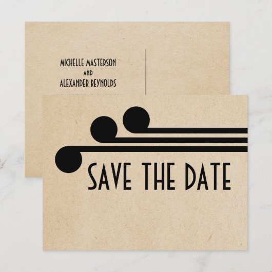 Ebony Deko Chic Save the Date Postkarte (Vorne/Hinten)