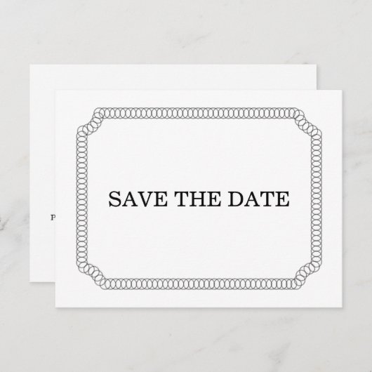 Ebony Eingezeichnetes Ticket Save the Date Postkar Ankündigungspostkarte (Vorne/Hinten)