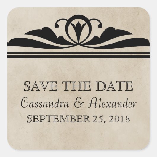 Ebony Elegant Deko Save the Date Stickers (Vorderseite)