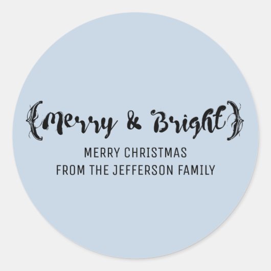 Ebony Elegant Sketched Merry and Bright Holiday Runder Aufkleber (Vorderseite)