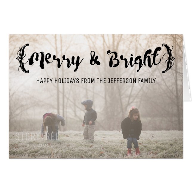 Ebony Elegant Sketched Merry & Bright Foto (Vorderseite (Horizontal))