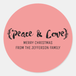 Ebony Elegante Sketched Peace & Liebe Holiday Runder Aufkleber