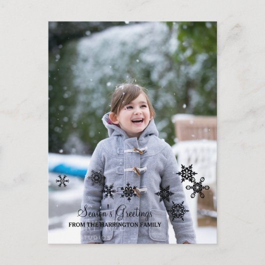 Ebony Elegante Snowflakes Foto Postkarte (Vorderseite)