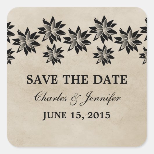 Ebony Floral Vintag Save the Date Stickers (Vorderseite)