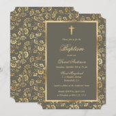 Ebony Gold Cross Script Blumentaufen Einladung (Vorne/Hinten)