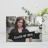 Ebony Grunge Banner Grad Einladung (Stehend Vorderseite)