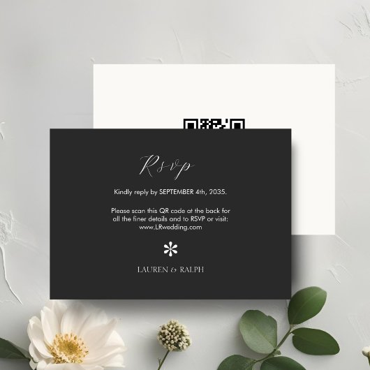 Ebony & Ivory | Chic QR Code Wedding RSVP Karte