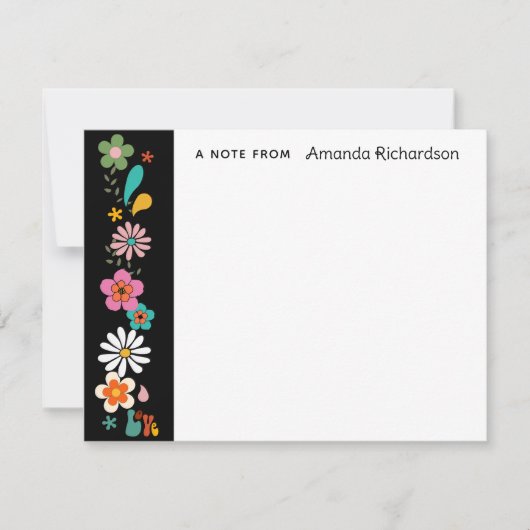 Ebony LIEBE Blume Groovy 70er-Theme Flat Note Card Dankeskarte (Vorderseite)