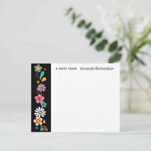 Ebony LIEBE Blume Groovy 70er-Theme Flat Note Card Dankeskarte (Stehend Vorderseite)