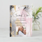 Ebony Rose und Gold Abstrakter Marmor Einladung (Stehend Vorderseite)