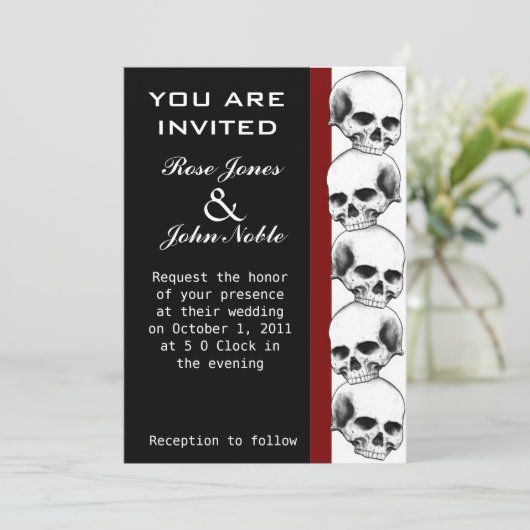 Ebony (rot) Hochzeit Einladung (Stehend Vorderseite)