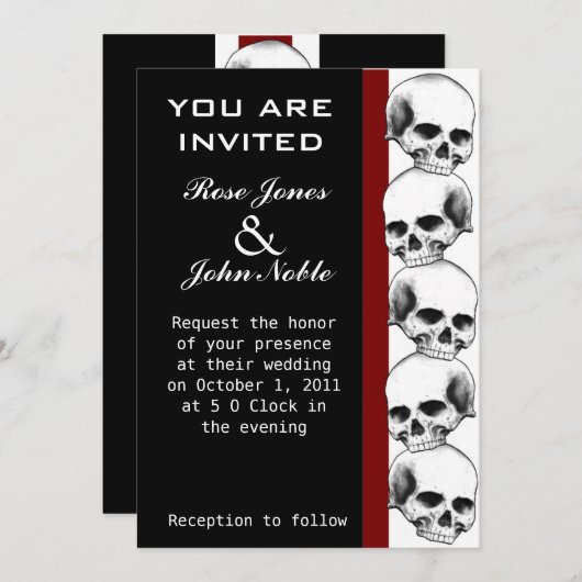 Ebony (rot) Hochzeit Einladung (Vorne/Hinten)