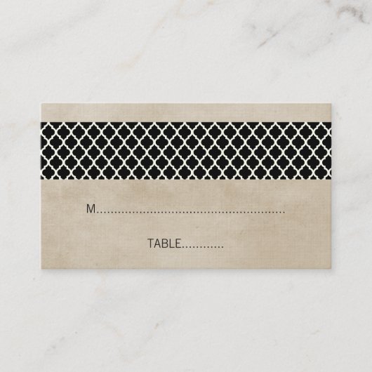 Ebony Rustic Quatrefoil Wedding Platzkarte (Vorderseite)