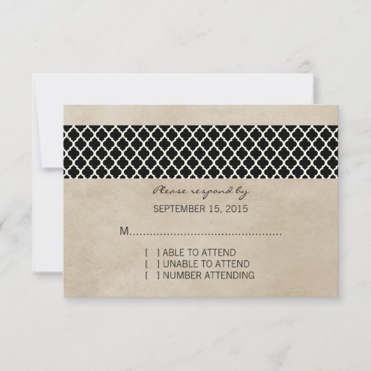 Ebony Rustic Quatrefolie Response Card RSVP Karte (Vorderseite)