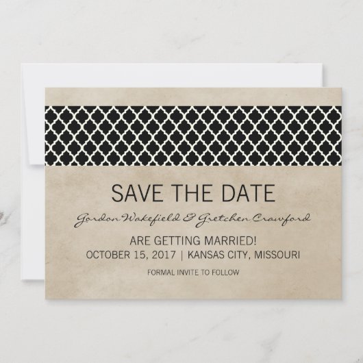Ebony Rustic Quatrefolie Save the Date einladen Einladung (Vorderseite)