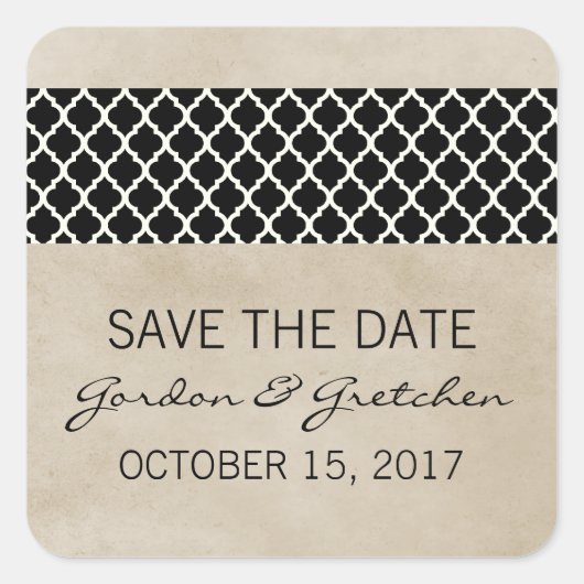 Ebony Rustic Quatrefolien Save the Date Stickers (Vorderseite)
