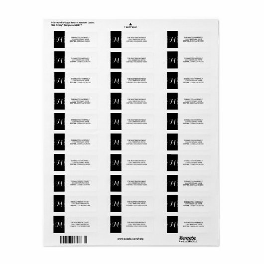 Ebony Simply Chic Monogram Holiday Address Labels (Vorne)