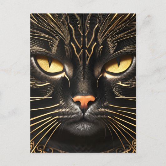 Ebony und Gold Cat Postcard Postkarte (Vorderseite)