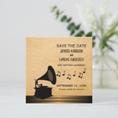 Ebony Vintag Gramophon Save the Date einladen (Stehend Vorderseite)