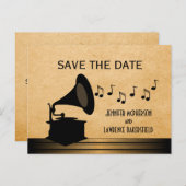 Ebony Vintag Gramophon Save the Date Postkarte (Vorne/Hinten)