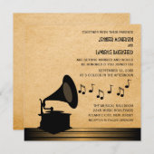 Ebony Vintag Gramophone Wedding Invite v2 Einladung (Vorne/Hinten)