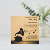 Ebony Vintag Gramophone Wedding Invite v2 Einladung (Stehend Vorderseite)