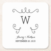 Ebony Whimsical Blühe Monogram Paper Untersetzer (Vorderseite)