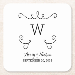 Ebony Whimsical Blühe Monogram Paper Untersetzer