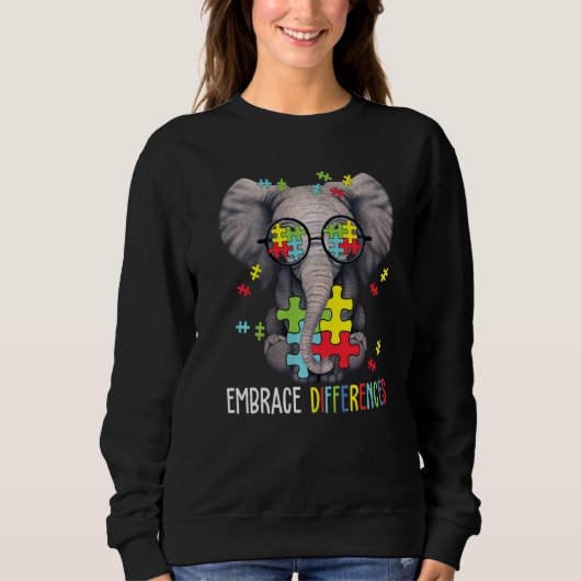 Ebrace Differenzen Elephant Funny Autism Awarenes Sweatshirt (Vorderseite)