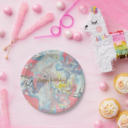​Ebru Pastel Abstract — Whimsical Paper Plates Pappteller (Party)