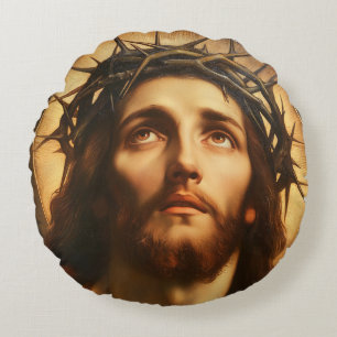 Ecce Homo Jesus Christus mit Dornenkrone Rundes Kissen