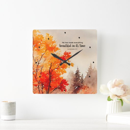 Ecclesiastes 3:11 Bibelverse Fall Wasserfarbe Quadratische Wanduhr (Zuhause)