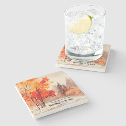 Ecclesiastes 3:11 Bibelverse Fall Wasserfarbe Steinuntersetzer (Seitenansicht)