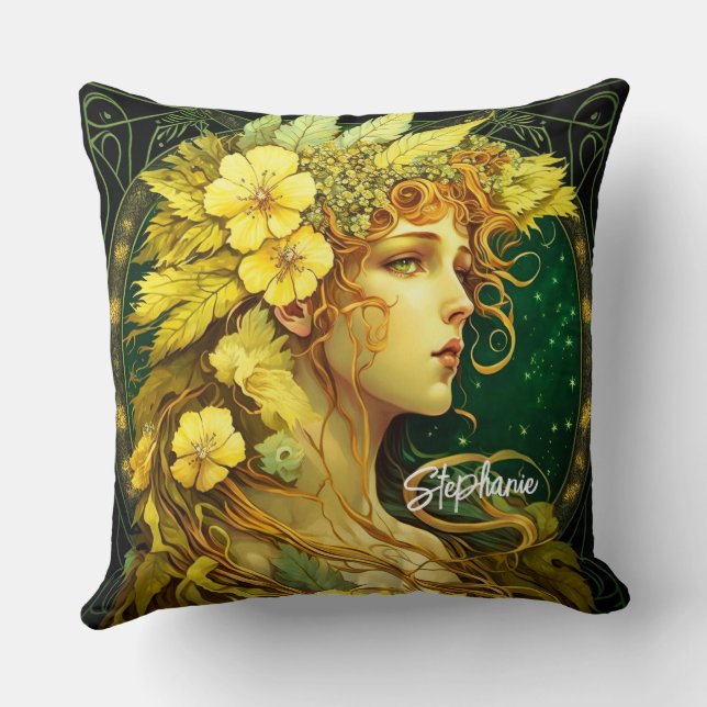Echanted Yellow Flowers Forest Fairy Fantasy Kissen (Rückseite)